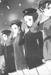  greyscale hat highres monochrome multiple_girls salute shimada_fumikane short_hair soldier ueda_hashigo uniform world_witches_series 