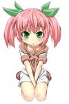  bad_id bad_pixiv_id blush child copyright_request green_eyes grune hair_ribbon kneeling pink_hair ribbon simple_background solo twintails 