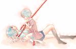  ayanami_rei blue_hair dress dual_persona lance_of_longinus lying multiple_girls neon_genesis_evangelion non-web_source red_eyes short_hair sitting sitting_on_person skirt time_paradox yoshioka_mitsuko younger 