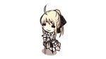  :3 ahoge armor blonde_hair capcom chibi fate/stay_night fate/unlimited_codes fate_(series) green_eyes ribbon saber saber_lily sword weapon 
