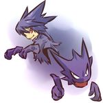  cloak costume evil_grin evil_smile gen_1_pokemon ghost grin haunter hitec moemon personification pokemon pokemon_(creature) purple_hair red_eyes smile spiked_hair 