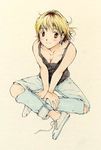  casual denim ear_piercing jeans koibito_play okuno_ryouko pants piercing shoes short_hair sneakers solo tamaoki_benkyou tank_top torn_clothes torn_jeans torn_pants 