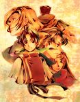  4boys blonde_hair brown_eyes brown_hair face from_side gensou_suikoden gensou_suikoden_i gremio highres long_sleeves looking_at_viewer multiple_boys odessa_silverberg profile short_hair tabard tamachi_kuwa tattoo ted_(suikoden) teo_mcdohl tir_mcdohl upper_body 