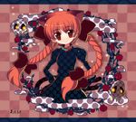  alternate_hairstyle animal_ears braid cat_ears cat_tail extra_ears goriyaku hands_on_hips kaenbyou_rin letterboxed long_hair orange_hair red_eyes ribbon skull solo tail touhou twin_braids twintails 