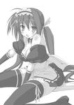  :o ahoge apron bare_shoulders copyright_request dress frills greyscale hairband long_hair looking_at_viewer maid miyane_aki_(radical_dash) monochrome off_shoulder open_mouth simple_background solo thighhighs twintails very_long_hair waist_apron white_background zettai_ryouiki 