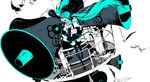  aqua aqua_hair bird hatsune_miku koi_wa_sensou_(vocaloid) long_hair megaphone miwa_shirou monochrome solo spot_color supercell very_long_hair vocaloid 