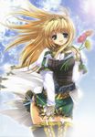  alicia_(valkyrie_profile_2) blonde_hair blue_eyes boots flower hairband highres kamishiro_midorimaru long_hair non-web_source overskirt panties petals puffy_sleeves side-tie_panties skirt solo standing thigh_boots thighhighs underwear valkyrie_profile valkyrie_profile_2 wind 