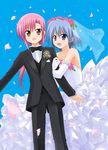  1girl artist_request ayasaki_hayate bridal_veil bride corsage crossdressing dress fang formal groom hayate_no_gotoku! hetero katsura_hinagiku lowres otoko_no_ko pant_suit petals reverse_trap role_reversal suit veil wedding_dress 