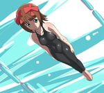  a1 amami_haruka barefoot bodysuit brown_hair covered_navel from_below green_eyes idolmaster idolmaster_(classic) idolmaster_1 one-piece_swimsuit pool short_hair solo swimming swimsuit underwater 