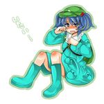  blue_hair green_eyes hair_bobbles hair_ornament hat kawashiro_nitori solo tears touhou two_side_up yutsuka_(amyucca) 