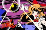  fang horns ibuki_suika kiku_hitomoji lens_flare orange_hair parody red_eyes solo style_parody tengen_toppa_gurren_lagann touhou 