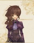  bad_id bad_pixiv_id brown_eyes brown_hair dress earrings frown heca jewelry ponytail side_ponytail solo umineko_no_naku_koro_ni ushiromiya_natsuhi 