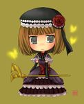  bad_id bad_pixiv_id bow bug butterfly chibi dress elbow_gloves eva_beatrice flower gloves green_eyes hat insect pengin_guriko rose solo staff umineko_no_naku_koro_ni 