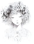  closed_eyes eyelashes face flower hands_clasped head_wreath highres lips monochrome original own_hands_together portrait solo sousou_(sousouworks) wreath 