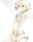  albino androgynous bad_id bad_pixiv_id bone flat_chest male_focus minecraft personification red_eyes rooseputo_02 shirtless shorts skeleton skeleton_(minecraft) smile solo transparent white_background white_hair 