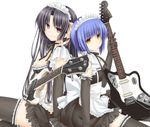  alternate_costume apron bass_guitar black_hair blue_hair breasts cleavage dress electric_guitar enmaided esp_guitars fender_jaguar gothic_lolita guitar hair_ribbon instrument kurugaya_yuiko little_busters! lolita_fashion long_hair maid maid_headdress matsuda_hikari medium_breasts multiple_girls nishizono_mio orange_eyes purple_eyes ribbon short_hair short_sleeves smile thighhighs whammy_bar 