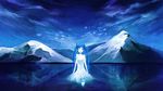  bad_id bad_pixiv_id blue blue_eyes dress hatsune_miku highres long_hair mountain music shino_moku singing snow solo twintails vocaloid wading water 