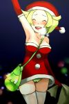  1girl armpits bel_(pokemon) blonde_hair breasts cameltoe christmas cleavage commentary_request creatures_(company) game_freak hat medium_hair nintendo open_mouth panties pokemon pokemon_(game) pokemon_bw smile solo thighhighs underwear 