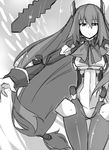  1girl android bodysuit f_walsingham female frown kyoukai_senjou_no_horizon kyoukaisenjou_no_horizon long_hair monochrome puppet regu solo 