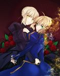  ahoge blonde_hair fate/stay_night fate_(series) flower green_eyes ladymarta pale_skin payot pixiv_manga_sample ribbon rose roses saber saber_alter sidelocks tusia yellow_eyes 