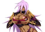  breasts clenched_teeth dark_skin dragonaut fit garnet_mclane green_eyes huge_breasts large_breasts lime_(purple_haze) nipples purple_hair purple_haze teeth toned 