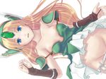  bare_shoulders blonde_hair blue_eyes breasts bustier groin gusha_(gusha_gusya) hands long_hair lying medium_breasts nipples off_shoulder on_back out-of-frame_censoring panties panty_pull parted_lips riesz seiken_densetsu seiken_densetsu_3 shirt_pull shoulder_pads sideways simple_background solo underwear wallpaper white_background 