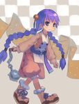  bad_id bad_pixiv_id belt blue_eyes blue_hair blush braid checkered flail hair_ornament kazaribuu morning_star original smile solo twin_braids weapon 