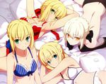  bed blonde_hair bra cleavage fate/extra fate/stay_night fate/unlimited_codes fate/zero green_eyes panties petals saber saber_alter saber_extra saber_lily takeuchi_takashi topless type-moon underwear 