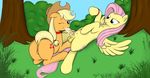  anus applejack_(mlp) blonde_hair blue_eyes collar cowboy_hat cutie_mark dickgirl duo equine fellatio female feral fluttershy_(mlp) friendship_is_magic green_eyes hair hat horse intersex leach leash mammal my_little_pony one_eye_closed oral oral_sex outside pegasus pink_hair pony sex tree wet wings xyi 