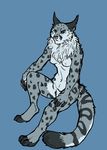  4_toes blue_fur breasts digitigrade feline female finalflight fur hindpaw leopard mammal navel nipples nude paws plain_background simple_background sitting solo toes 