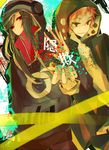  1girl bad_id bad_pixiv_id brown_hair green_hair hood hoodie kagerou_project kano_shuuya kido_tsubomi long_hair red_eyes sepia10iro short_hair 