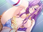  1girl blush breasts cameltoe cg cosplay_alien game_cg laylia long_hair nipples panties purple_eyes purple_hair underwear 
