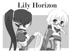  2girl 2girls adele_balfetto bodysuit glasses hair_over_eyes kyoukai_senjou_no_horizon kyoukaisenjou_no_horizon monochrome mukai_suzu multiple_girls yuri 