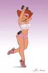  breasts brown_hair cleavage clothing cosbinator1 disney dumbbell dumbell ear_piercing exercise female goof_troop hair headband ipod lips midriff mother navel parent peg_pete piercing shoes shorts smile thighs working_out workout 