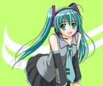  aqua_eyes aqua_hair detached_sleeves hatsune_miku headset ikawa_kanoya long_hair necktie open_mouth skirt solo thighhighs vocaloid 