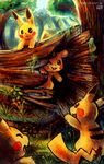  brown_eyes forest fur grass haychel moss nintendo outside pikachu pok&#233;mon pok&eacute;mon smile tree video_games wood yellow_fur 