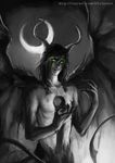  arrancar bad_deviantart_id bad_id black black_hair bleach claws crescent_moon demon_wings green_eyes green_sclera hole_on_body long_hair male_focus moon pseudolirium resurreccion solo ulquiorra_cifer wings 