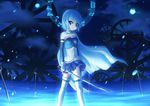  archer blue blue_eyes blue_hair cape fate/stay_night fate_(series) magical_girl mahou_shoujo_madoka_magica miki_sayaka musical_note parody short_hair solo sword takuya_kame thighhighs unlimited_blade_works weapon wheel 