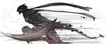  bad_id bad_pixiv_id extra_eyes garyuu horns lyrical_nanoha mahou_shoujo_lyrical_nanoha_strikers monochrome monster nagashiro_rouge no_humans running scarf solo speed_lines spikes tail weapon 