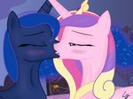  crown duo equine eyes_closed female feral friendship_is_magic hair horn horse kissing lesbian lesbian_kiss love mammal moon multi-colored_hair my_little_pony pony princess_cadance_(mlp) princess_luna_(mlp) winged_unicorn wings 