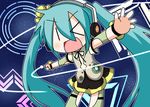  &gt;_o aqua_hair hatsune_miku headphones long_hair minami_(colorful_palette) one_eye_closed open_mouth project_diva_(series) project_diva_f skirt smile solo twintails very_long_hair vocaloid weekender_girl_(vocaloid) 