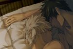  black_hair closed_eyes gintama hijikata_toushirou male_focus multiple_boys sakata_gintoki short_hair sleeping violetcoral white_hair yaoi 