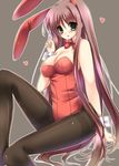  amane_ruri animal_ears bow bowtie bunny_ears bunnysuit detached_collar green_eyes long_hair original pantyhose red_hair solo thighband_pantyhose wrist_cuffs 