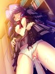  1girl blue_eyes blue_hair blush book breasts cg clothed_sex cosplay_alien cum cum_in_pussy cum_inside game_cg long_hair panties penis pussy sex shiori_hoshi standing uncensored underwear vaginal 