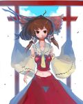  ascot bow brown_hair detached_sleeves hair_bow hair_tubes hakurei_reimu short_hair solo tatwuku torii touhou 