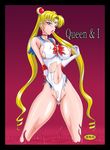  1girl bishoujo_senshi_sailor_moon blonde_hair blue_eyes blush breasts earrings erect_nipples highres jewelry large_breasts long_hair looking_at_viewer marubayashi_shumaru navel nipples open_mouth sailor_moon solo standing sweat thighhighs torn_clothes tsukino_usagi twintails very_long_hair 