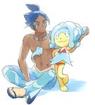  blue_eyes blue_hair dark_skin goggles gym_leader kurochiroko male male_focus pokemon pokemon_(game) pokemon_bw2 shizui_(pokemon) simipour tan 