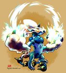  blue_body blue_eyes electricity hair haychel horn legendary_pok&#233;mon looking_at_viewer nintendo pok&#233;mon pok&eacute;mon solo thundurus video_games white_hair 