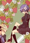  atlus blonde_hair blue_hair breasts couple flower food fruit persona persona_4 sayu030b school_uniform shirogane_naoto short_hair skirt strawberry tatsumi_kanji 