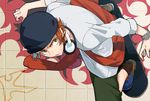  akiyoshi_nozomu brown_hair hat headphones k_(anime) male_focus skateboard solo watch wristwatch yata_misaki yellow_eyes 